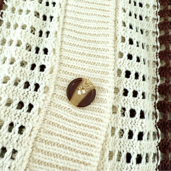 Women’s Knitted Cardigan Long Sleeve Button Up Crochet Striped Cardigan Sweater - Picture 5 of 10